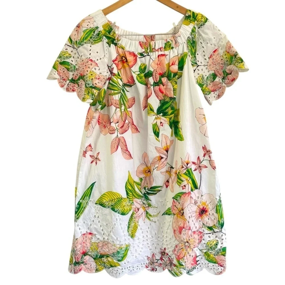 Ny & CO off the shoulder beautiful floral embroidered Eyelet white dress M - Picture 2 of 11